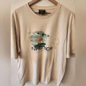Nautica Competition Mens Graphic T-Shirt Short Sleeve Crew Neck Beige Size XL